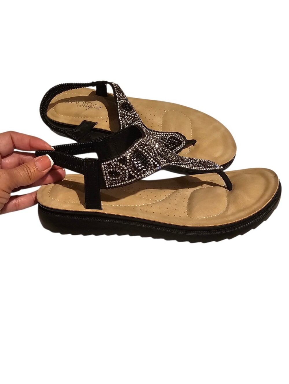 Comfort Slingback Sandals with Embelushed T-Strap by Annie